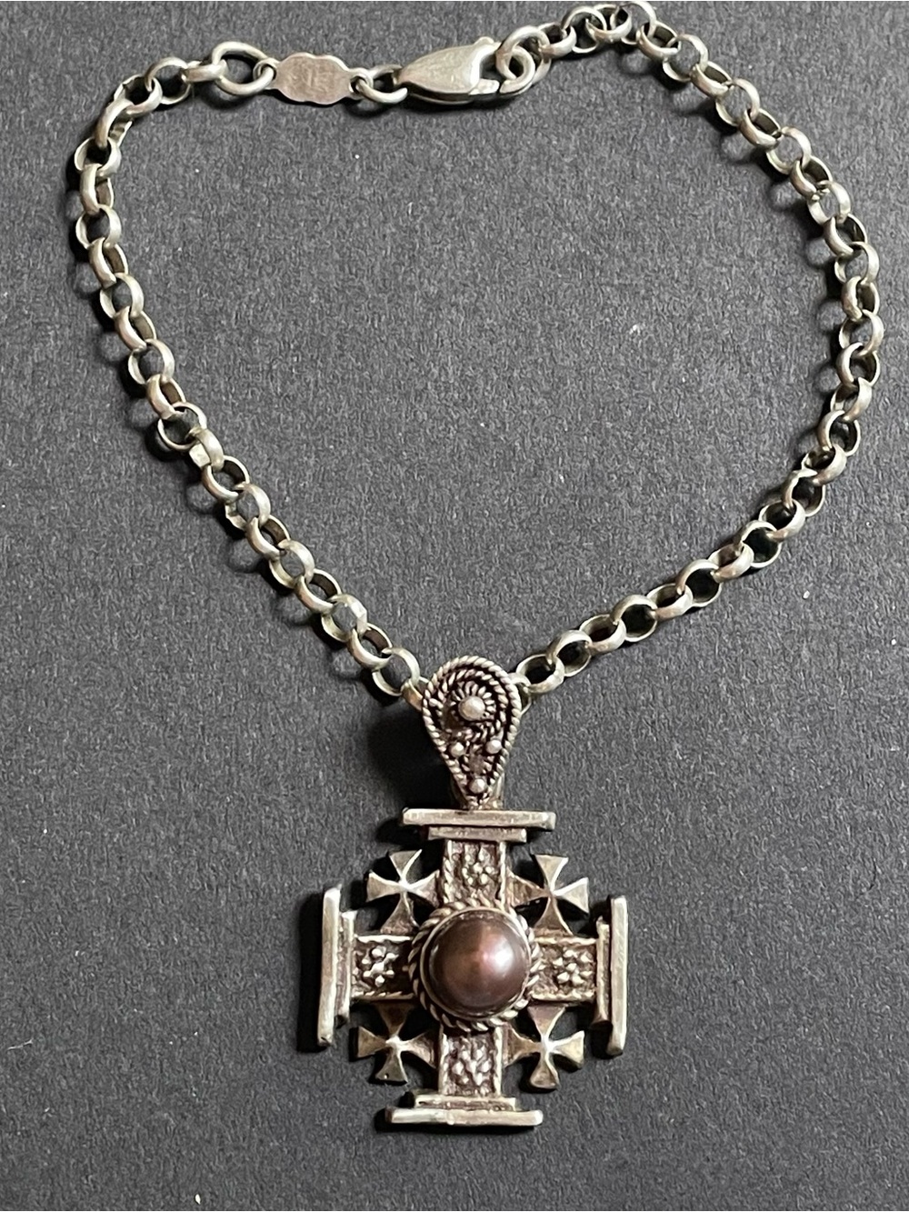 Vintage Silver Jerusalem Cross Pendant and silver bracelet.